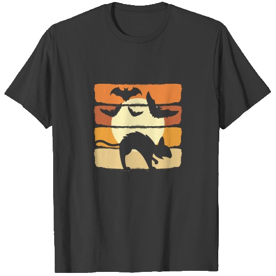 Halloween Cat Cats Bat Horror Vintage Moon Monster T-shirt