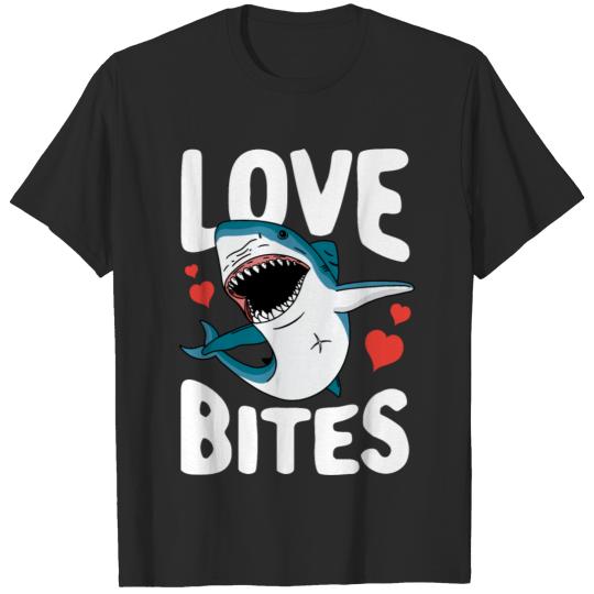 Love Bites Funny Gift for Him Her Shark Valentine T-shirt