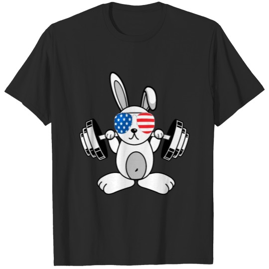 Discover Bodybuilding Rabbit Gym Rabbit America Flag T-shirt