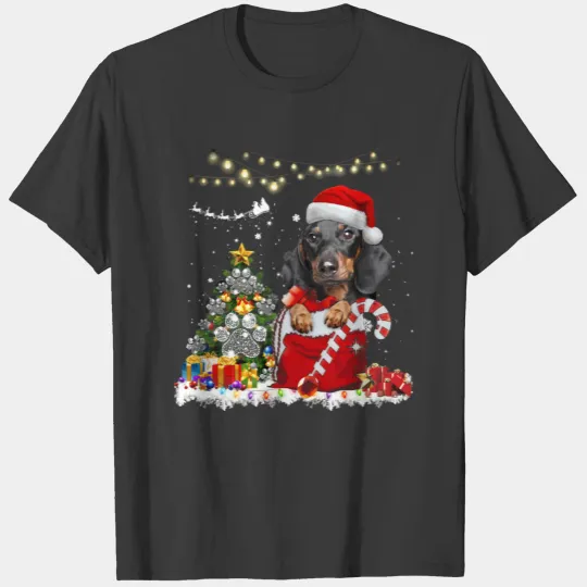 Dachshund Hat Santa Christmas Gift Box Sweater Xma T-shirt