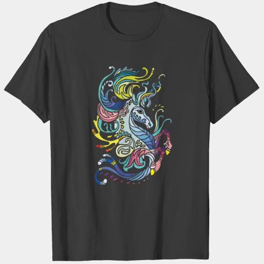 Colorful abstract vector illustration of unicorn T-shirt