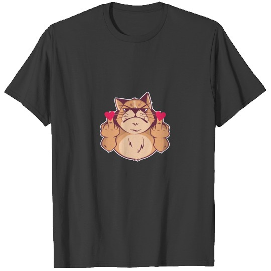 Cat Middle Finger Heart T-shirt