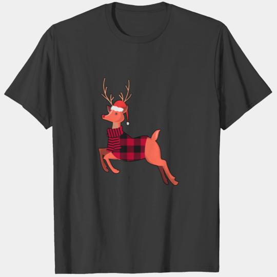 Plaid Reindeer With Christmas Hat for Christmas T-shirt