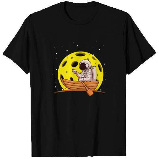 Astronaut Paddling In Boat with Moon In Space T-shirt