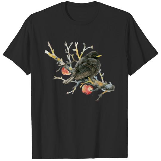 Blackbird - Nature Watercolor Art - Garden Birds T-shirt