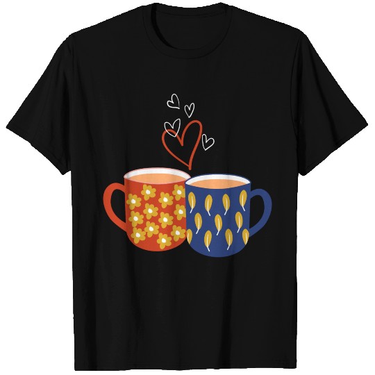 Two cups of hot valentines drinking with hearts T-shirt