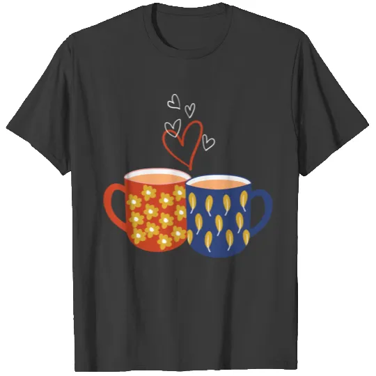 Two cups of hot valentines drinking with hearts T-shirt