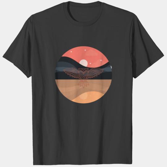 Discover Owl in front of full moon, mountains, and lake T-shirt