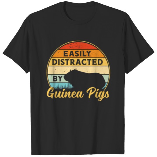 Discover Guinea Pig Easily Distracted Retro Sunset Pet Rode T-shirt
