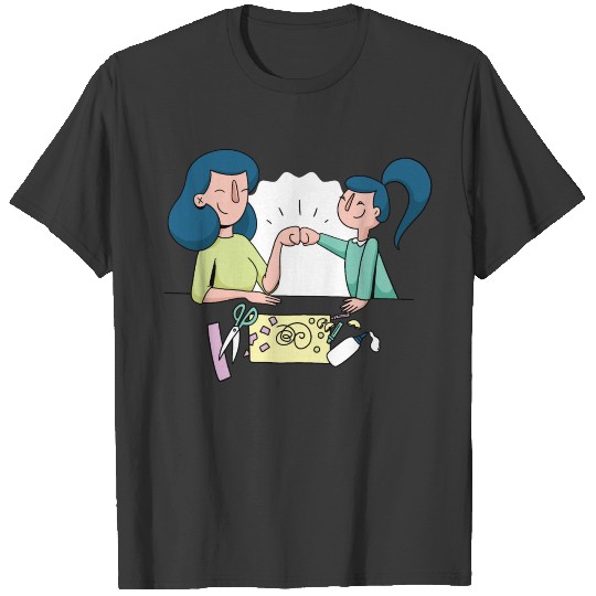 mother and daughter crafting T-shirt