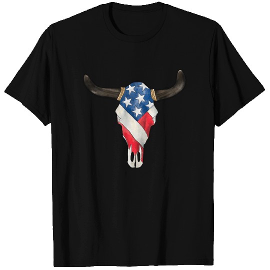 American Flag Bull Skull T-shirt