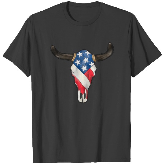 American Flag Bull Skull T-shirt