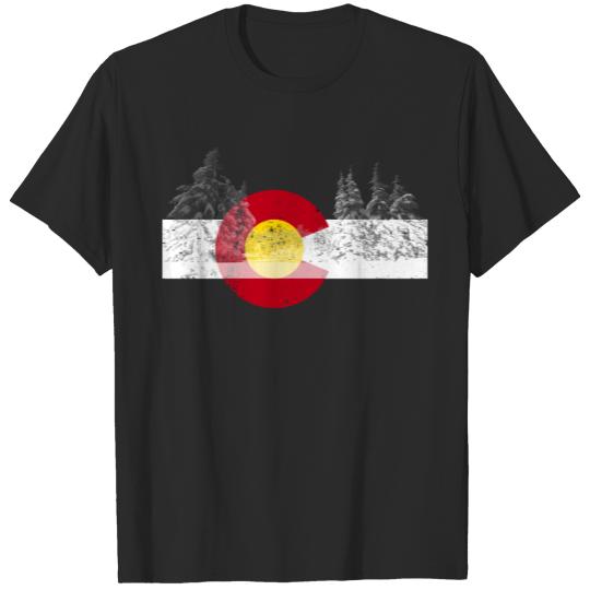 Discover Colorado Flag Mountain Ski Trees Outdoor Men Women T-shirt