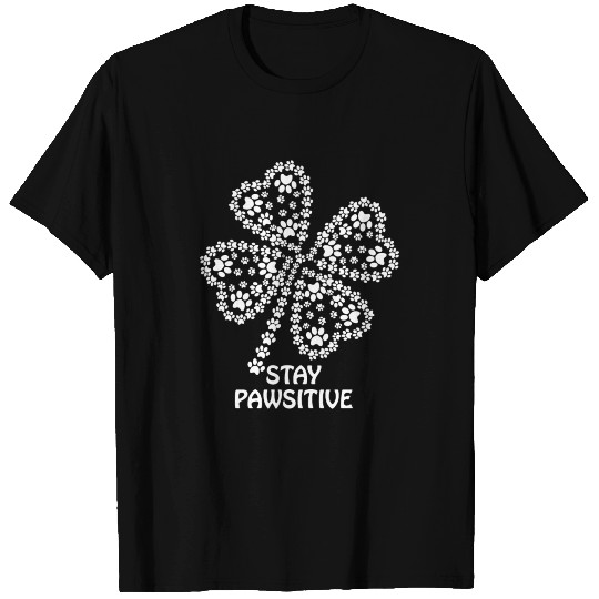 Stay Pawsitive four leaf clover with paws T-shirt