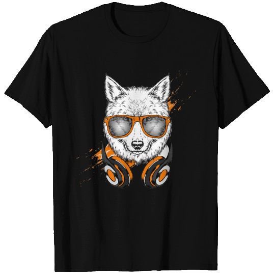 Hipster Wolf with Headphones T-shirt