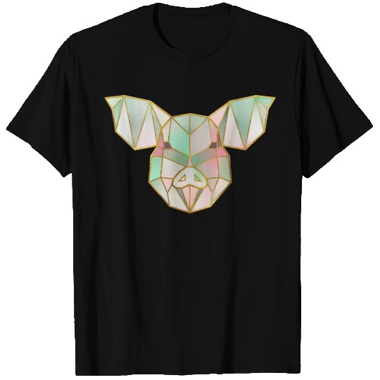 Pig Head Geometric Gold Lines T-shirt