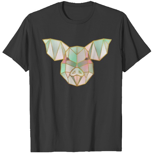 Pig Head Geometric Gold Lines T-shirt