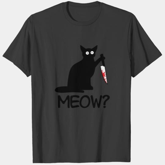 Black Cat Knife Blood Meow T-shirt