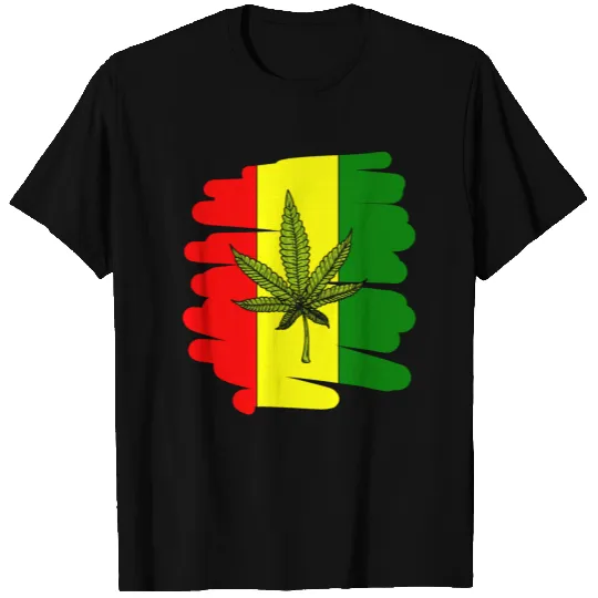 Cannabis Marijuana Leaf Casual Rasta Flag Graphic T-shirt