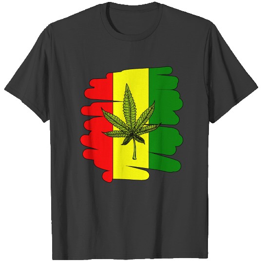 Cannabis Marijuana Leaf Casual Rasta Flag Graphic T-shirt