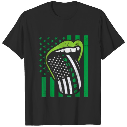 Discover Irish Lips Tongue US Flag St Patricks Day Patriot T-shirt