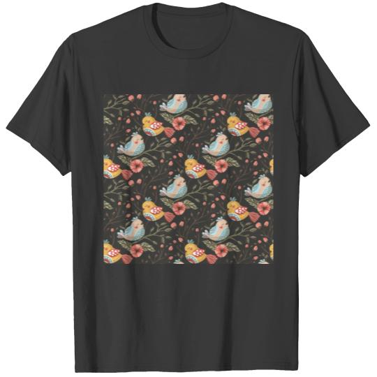 Birds Flowers Bohemian Love Pattern T-shirt