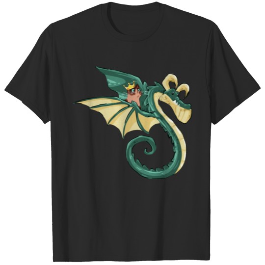 Discover Cute King Cat Riding A Flying Dragon Illustration T-shirt