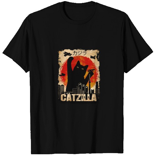 Vintage Catzilla Funny Black Cat T-shirt