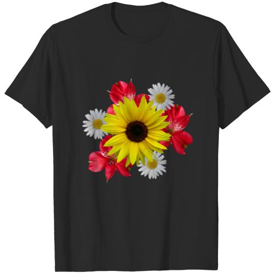 Discover sunflower, daisies, bunch of flowers, red bloom T-shirt