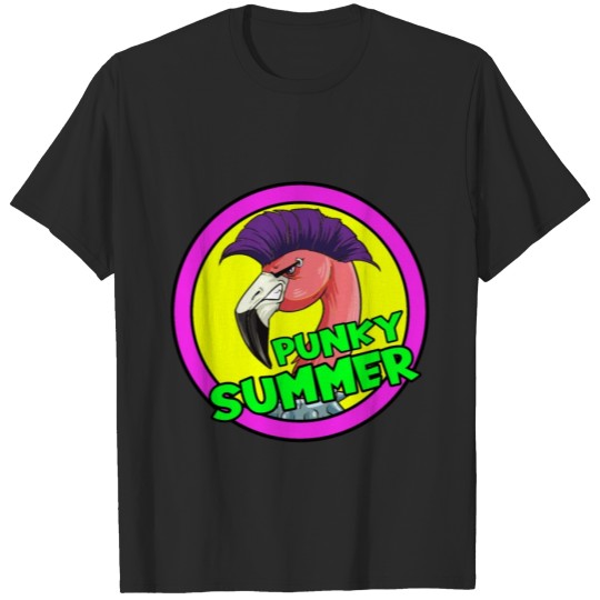 Discover Flamingo Punk Bright Colorful Summer T-shirt