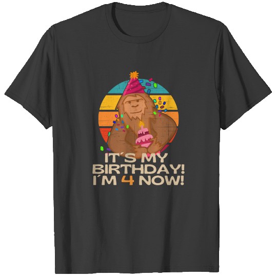 Fourth Birthday 4 Years Little Bigfoot T-shirt