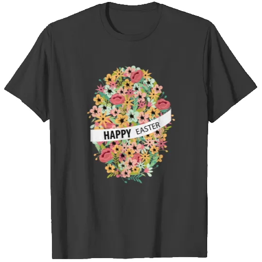 Floral easter egg with ribbon design T-shirt
