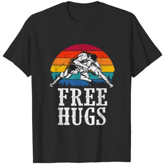 Retro Wrestling Free Hugs Wrestler Coach Vintage T-shirt