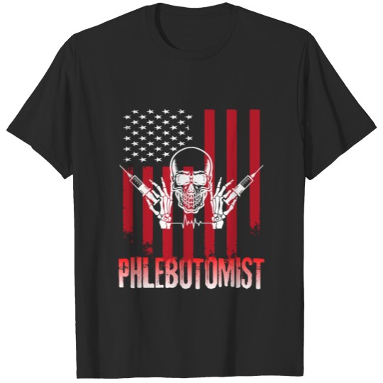 Discover Phlebotomist Flag Skull Phlebotomy Technician T-shirt