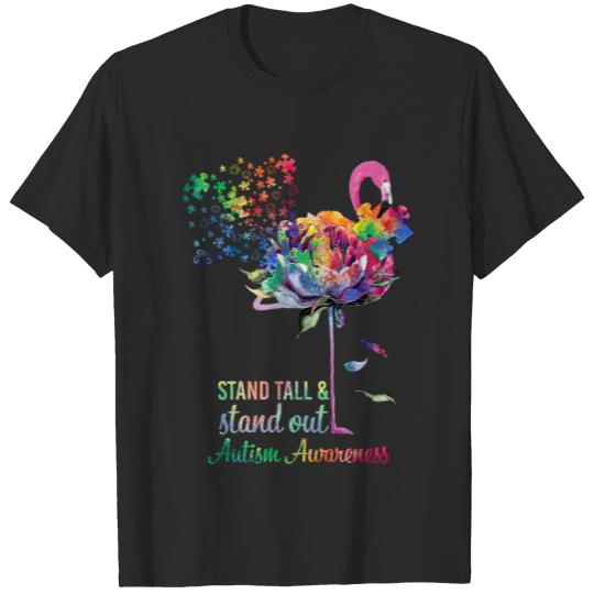 Discover Stand Tall & Stand Out Flamingo Autism Awareness T-shirt