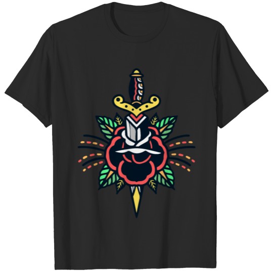 Discover Rose Dagger Old School Tattoo T-shirt