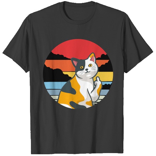 Cat middle finger vintage sunset T-shirt
