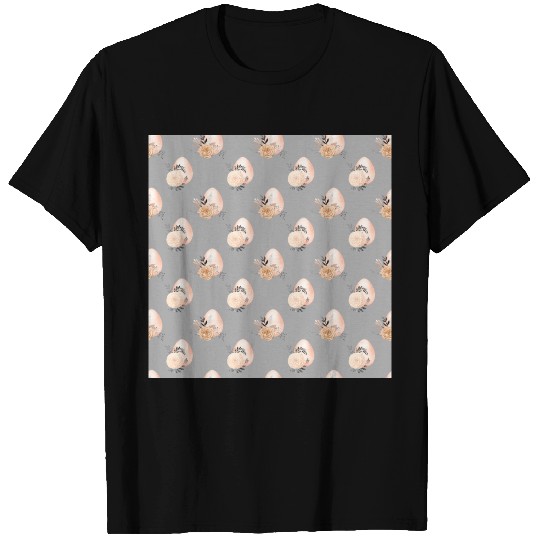 Light Grey Background Floral Easter Egg Style T-shirt