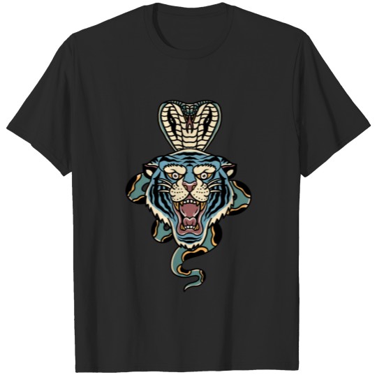 Tiger and cobra tattoo design gifts wild animal T-shirt