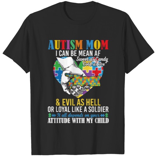 Discover Autism Mom Puzzle Pieces Heart Child and Mom T-shirt