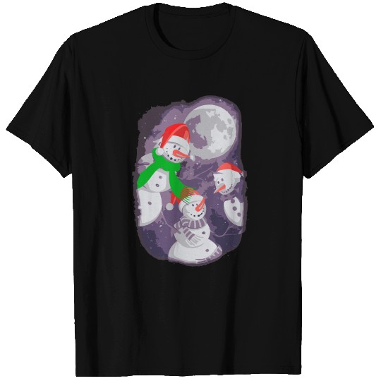 Three Moon Snowman Snowflakes Snow Christmas Winte T-shirt