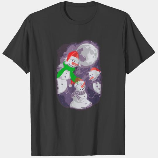 Three Moon Snowman Snowflakes Snow Christmas Winte T-shirt