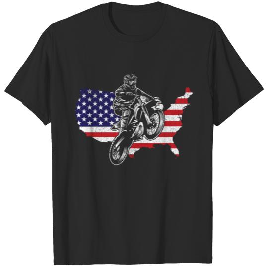 Dirt Bike American Map 4th Of July Patriotic USA T-shirt