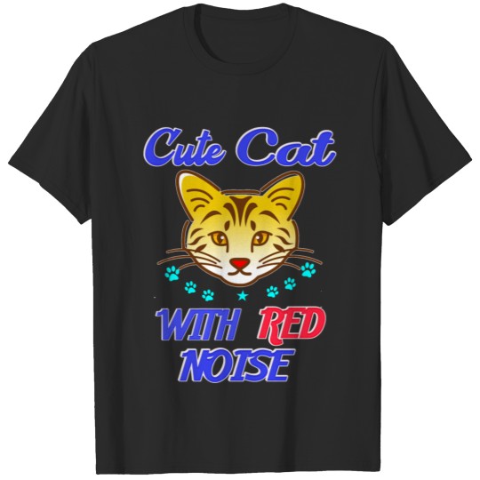 Discover cute cat with red noise T-shirt