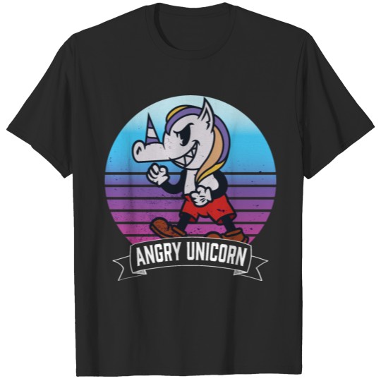 Discover Angry Unicorn Cartoon Retro Funny T-shirt