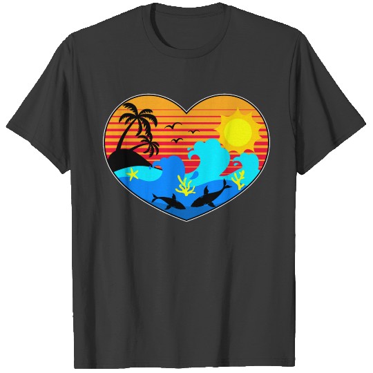 Heart Summer Palm Trees Beach Holiday Sun Sea T-shirt