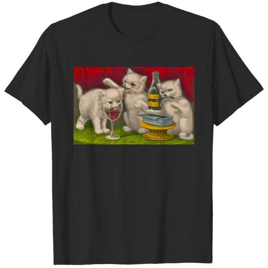 Kittens drinking and eating sardine fish T-shirt