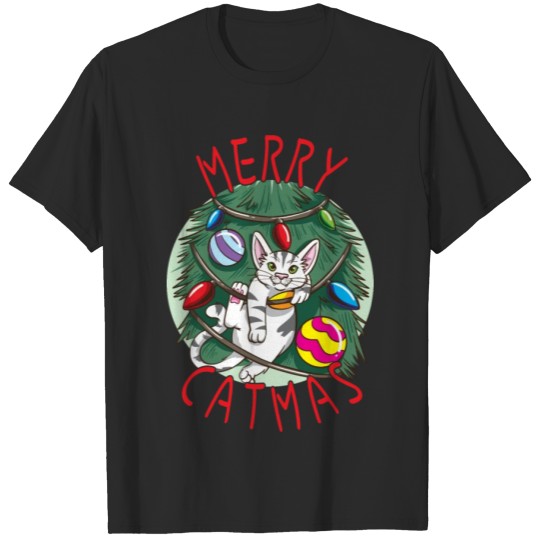 Discover Funny Merry Catmas Christmas Tree Cat T-shirt