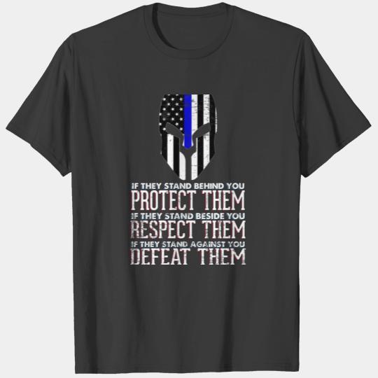 American Warrior Spartan Helmet I Thin Blue Line T-shirt