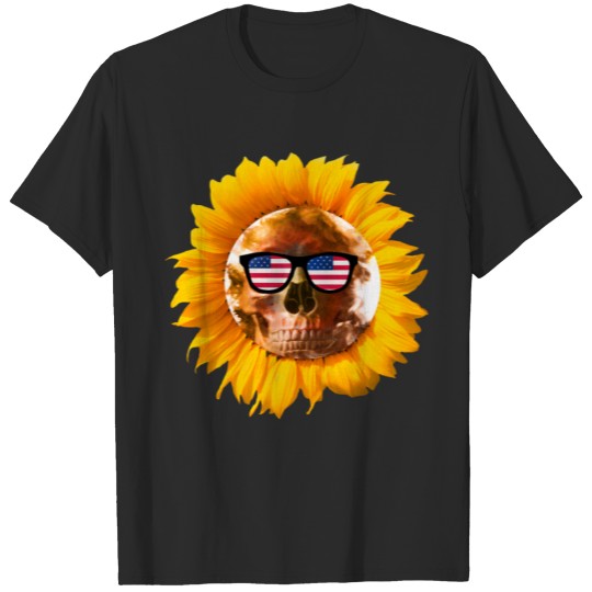 Discover Sunflower Skull Mom Patriot Mother's Day Love Mom T-shirt